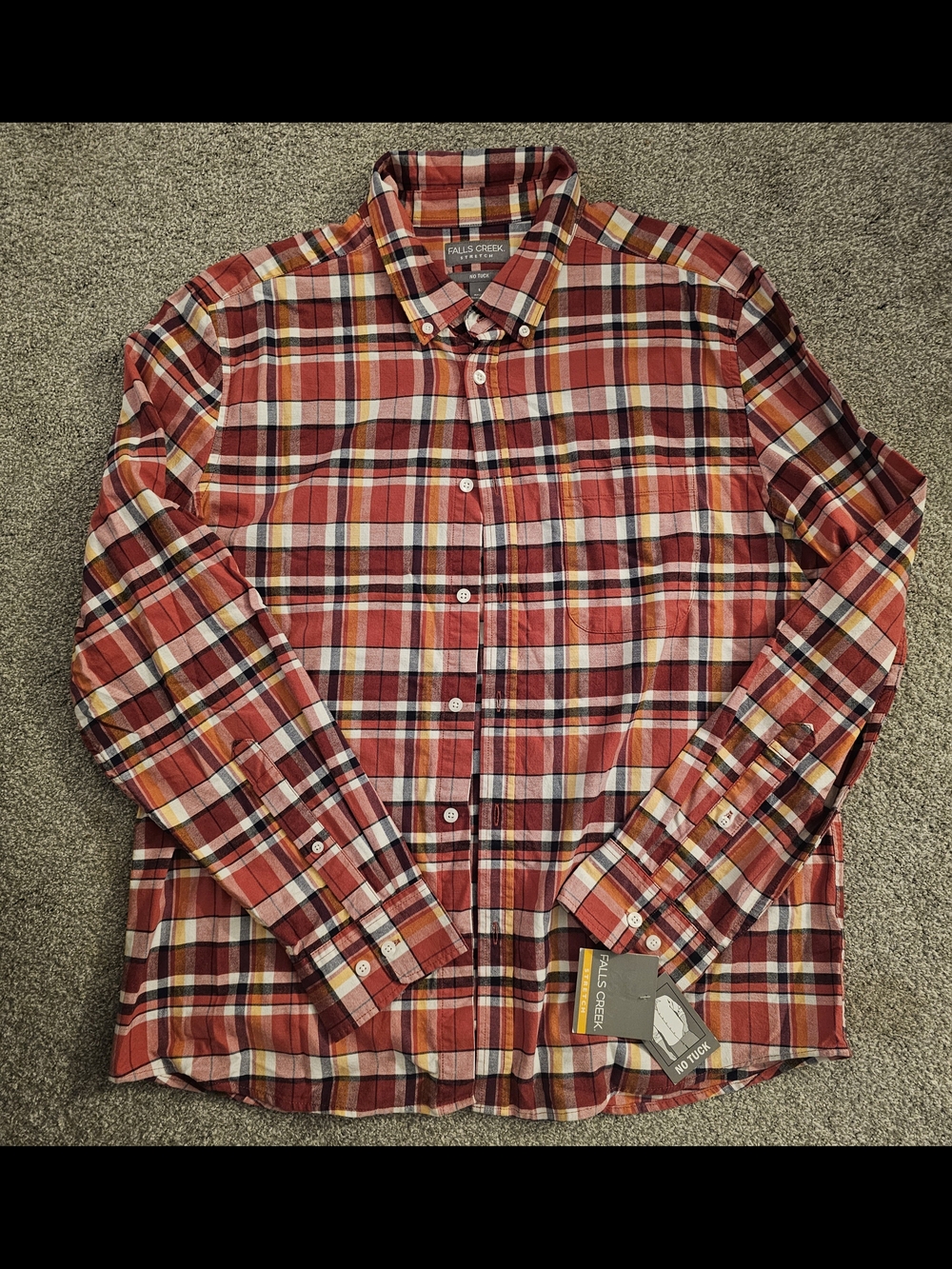 Falls Creek Red Yellow Plaid Cotton Button-Down Shirt